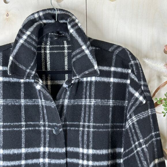 GIBSON LOOK Shacket Black Plaid SZ M Relaxed Fit Shirt Jacket - Picture 4 of 8